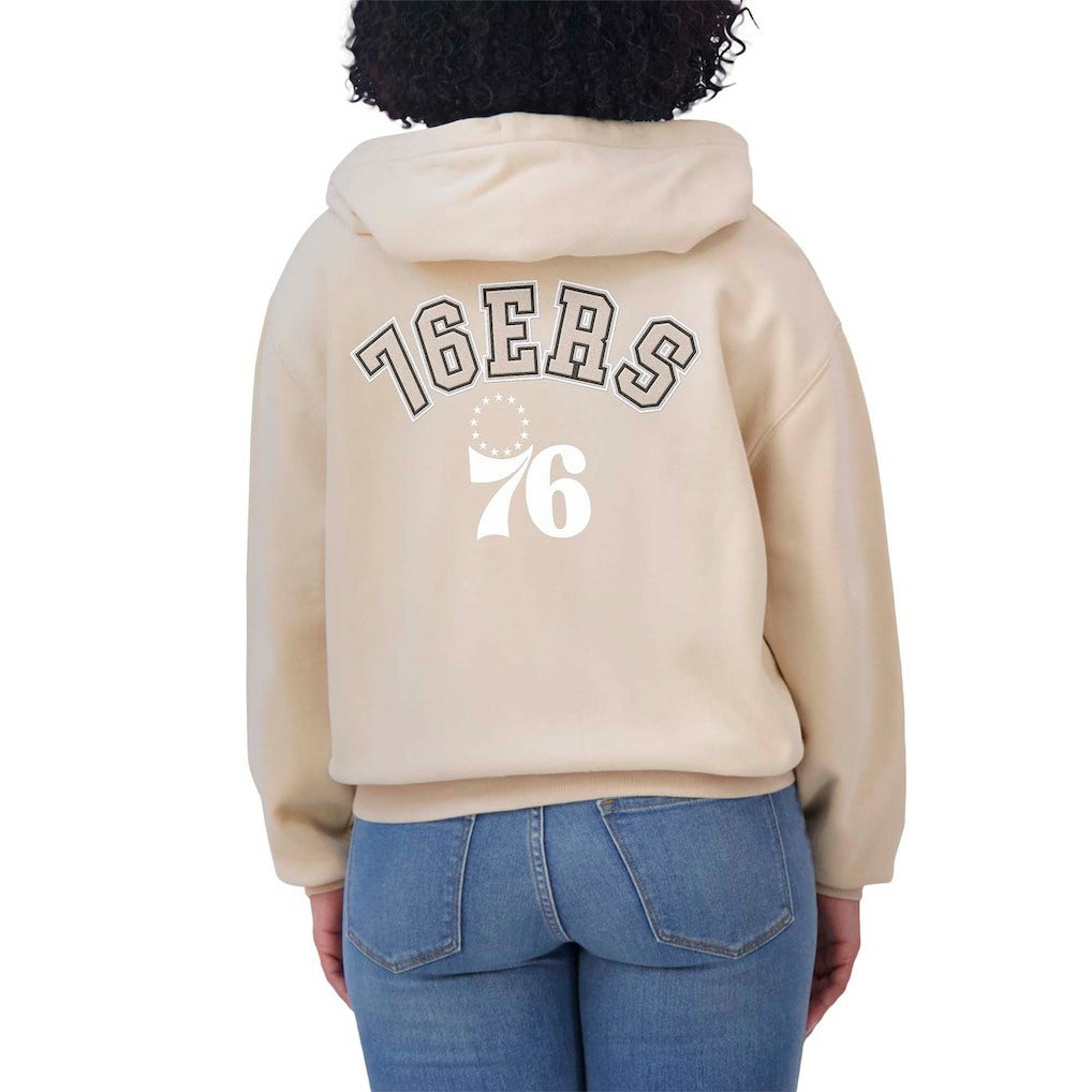 Philadelphia 76ers WEAR by Erin Andrews Women's Plus Size Tonal Felt Patch Full-Zip Hoodie - Cream online