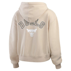 Chicago Bulls WEAR by Erin Andrews Women's Plus Size Tonal Felt Patch Full-Zip Hoodie - Cream shop