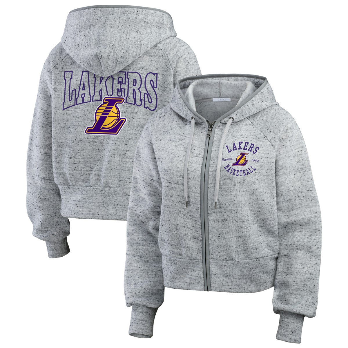 Los Angeles Lakers WEAR by Erin Andrews Women's Speckled Radiator Full-Zip Hoodie - Heather Gray on sale