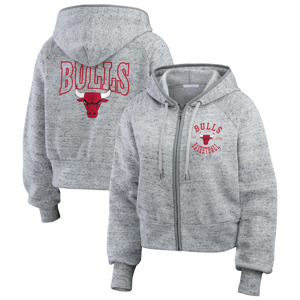 Chicago Bulls WEAR by Erin Andrews Women's Speckled Radiator Full-Zip Hoodie - Heather Gray cheap