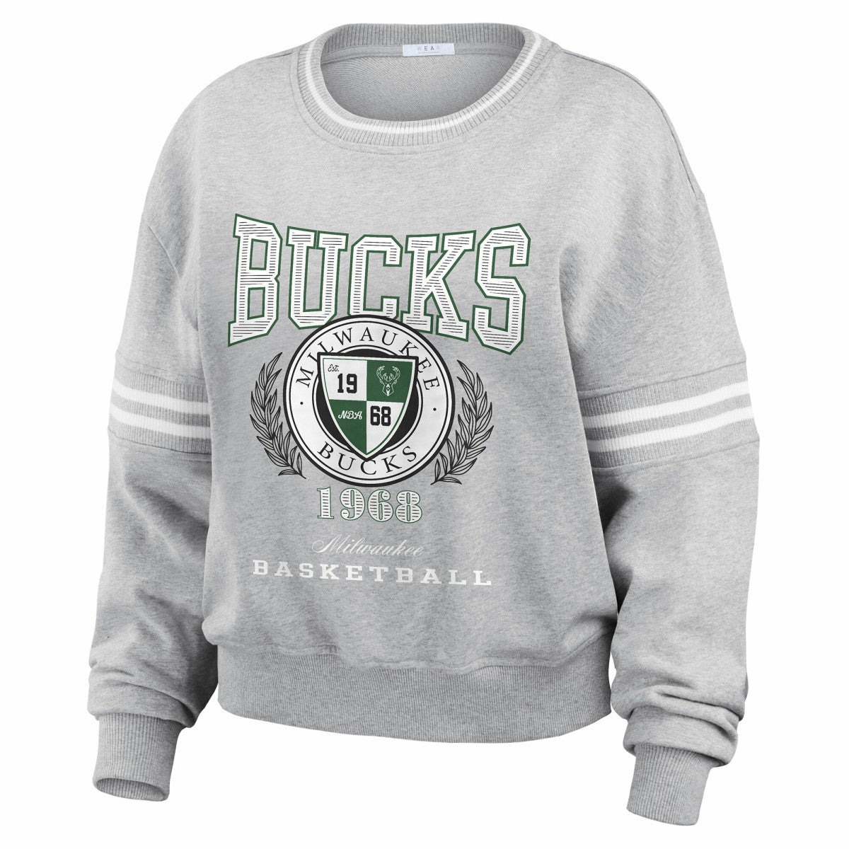 Milwaukee Bucks WEAR by Erin Andrews Women's French Terry Pullover Sweatshirt - Heather Gray online