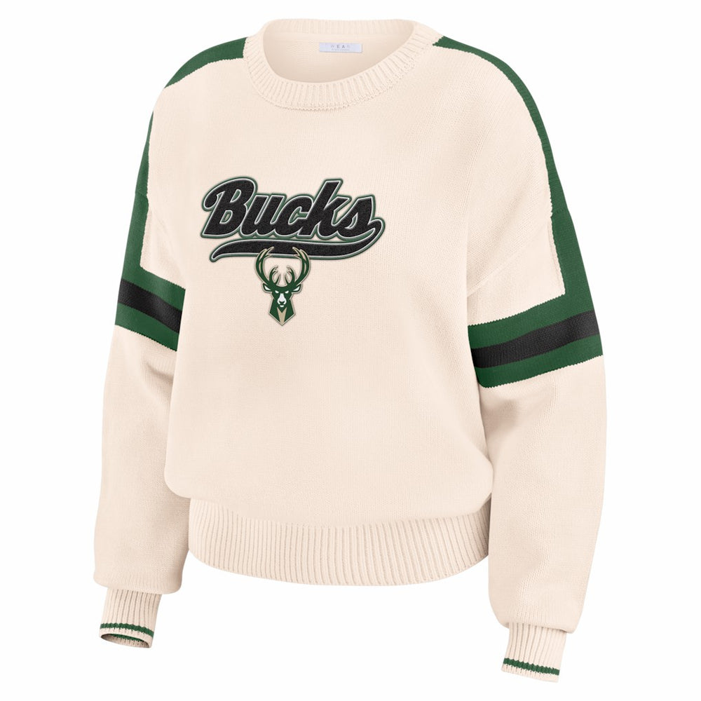 Milwaukee Bucks WEAR by Erin Andrews Women's Stripe Pullover Sweater - Cream cheap