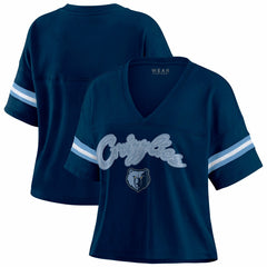 Memphis Grizzlies WEAR by Erin Andrews Women's Color Block Boxy V-Neck T-Shirt - Navy online