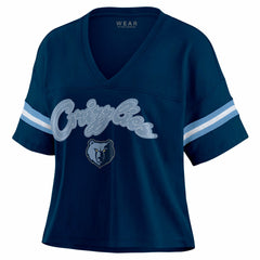 Memphis Grizzlies WEAR by Erin Andrews Women's Color Block Boxy V-Neck T-Shirt - Navy online