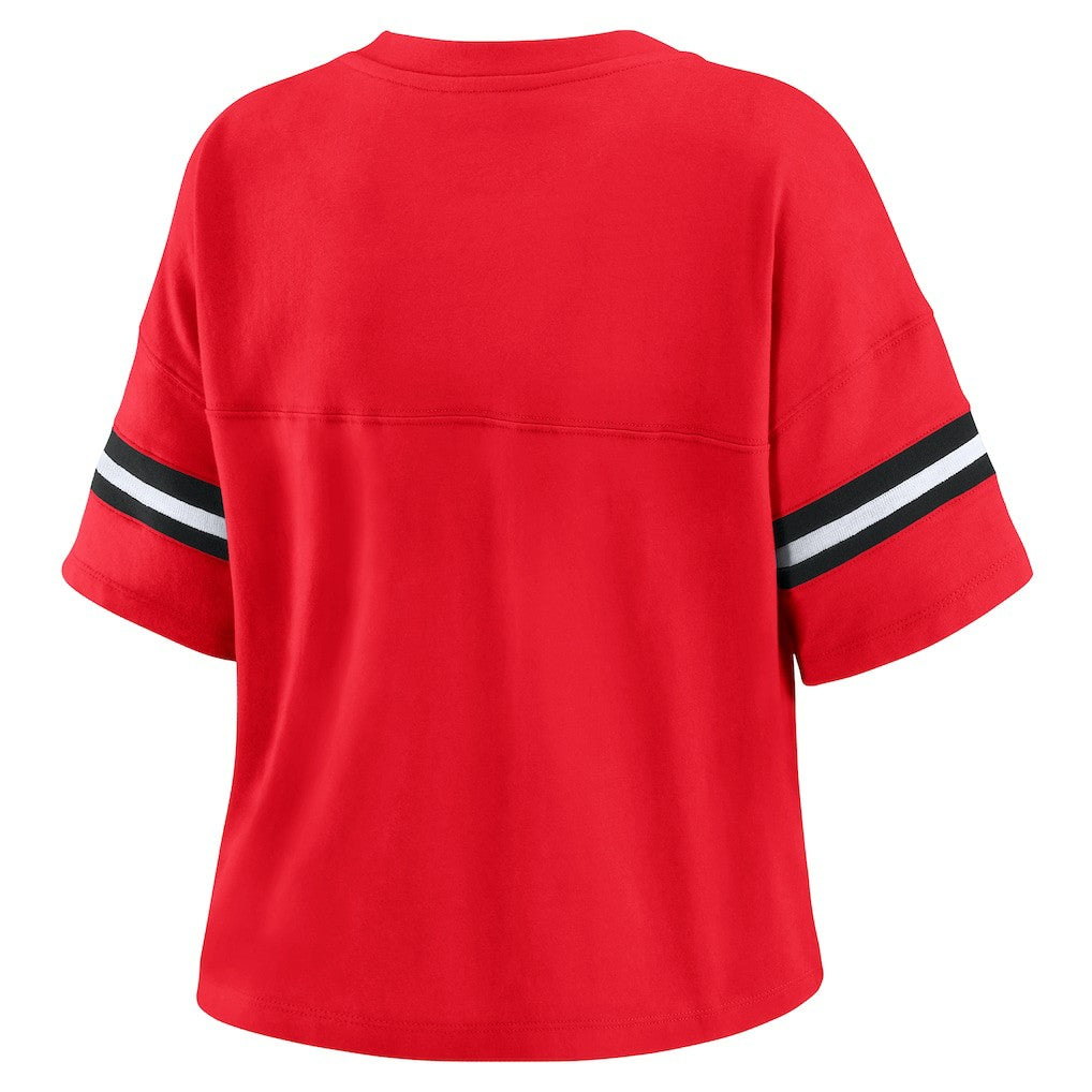 Chicago Bulls WEAR by Erin Andrews Women's Plus Size Color Block Boxy V-Neck T-Shirt sale - Red cheap