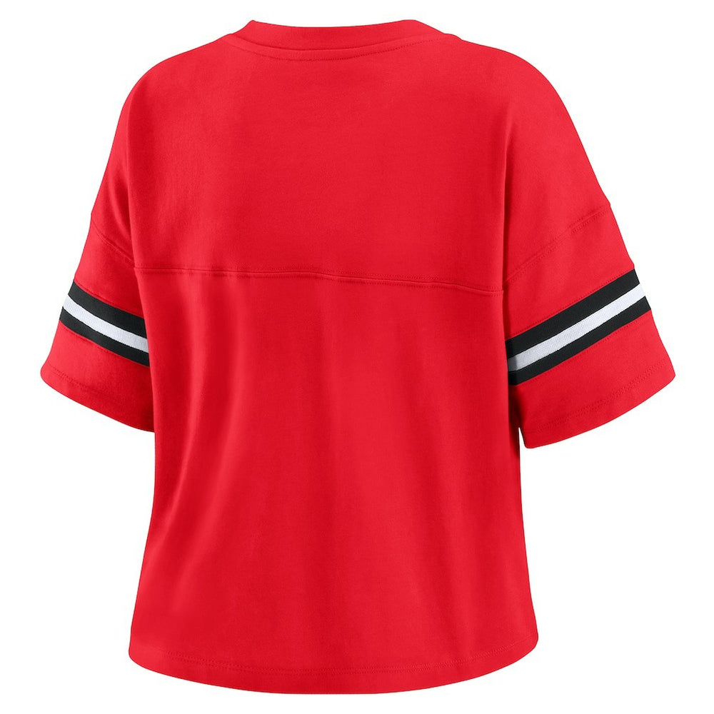 Chicago Bulls WEAR by Erin Andrews Women's Plus Size Color Block Boxy V-Neck T-Shirt sale - Red cheap