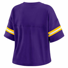 Los Angeles Lakers WEAR by Erin Andrews Women's Plus Size Color Block Boxy V-Neck T-Shirt - Purple on sale
