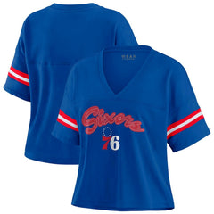 Philadelphia 76ers WEAR by Erin Andrews Women's Plus Size Color Block Boxy V-Neck T-Shirt - Royal outlet
