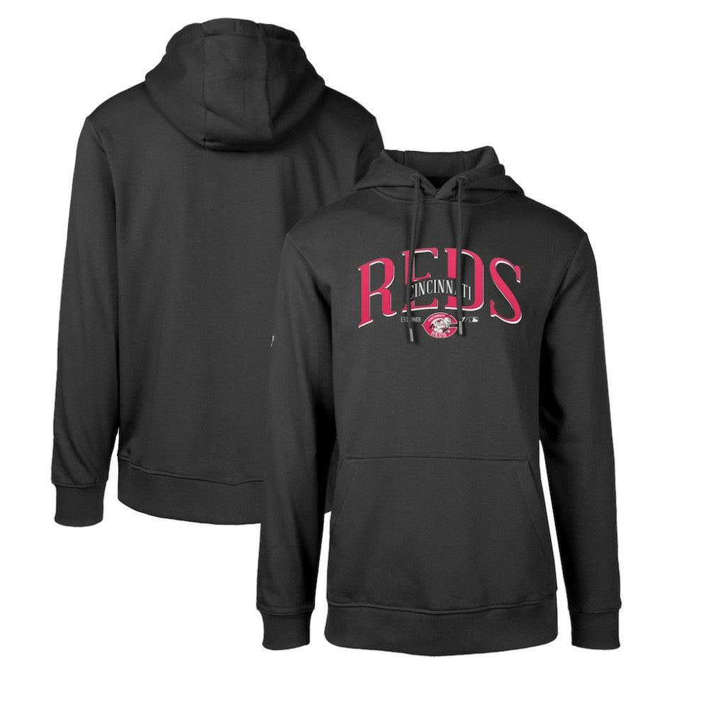 Cincinnati Reds Levelwear Cooperstown Collection Podium Retro Spellout Pullover Hoodie - Black