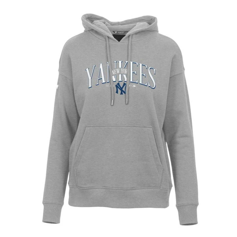 New York Yankees Levelwear Women's Adorn Cooperstown Collection Retro Spellout Pullover Hoodie - Gray