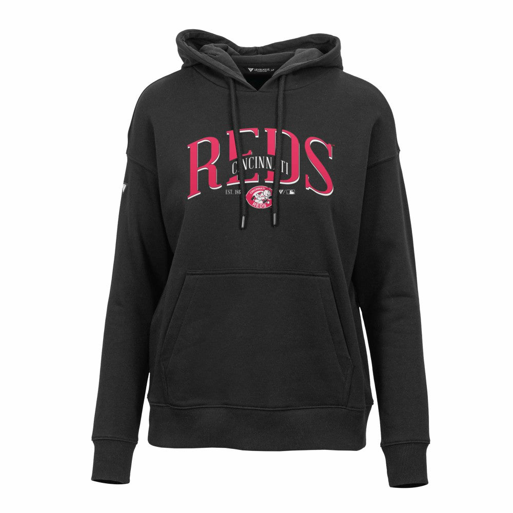 Cincinnati Reds Levelwear Women's Adorn Cooperstown Collection Retro Spellout Pullover Hoodie - Black