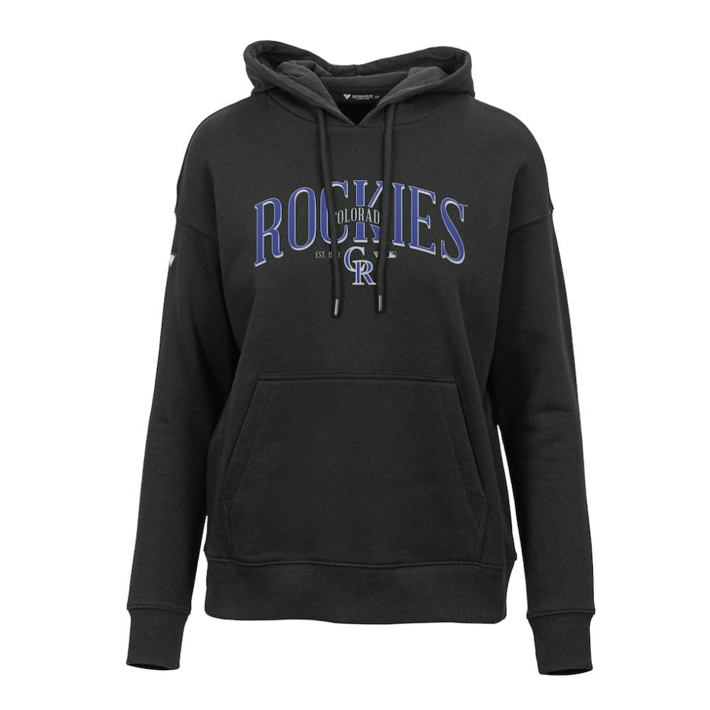 Colorado Rockies Levelwear Women's Adorn Cooperstown Collection Retro Spellout Pullover Hoodie - Black