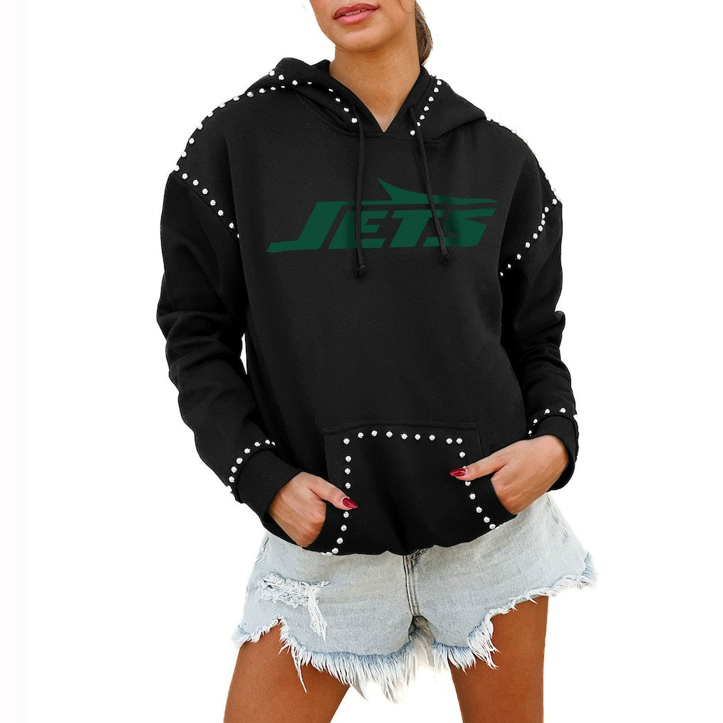 NFL New York Jets Gameday Couture Women's Oversized Catch the Vibe Studded Pullover Hoodie