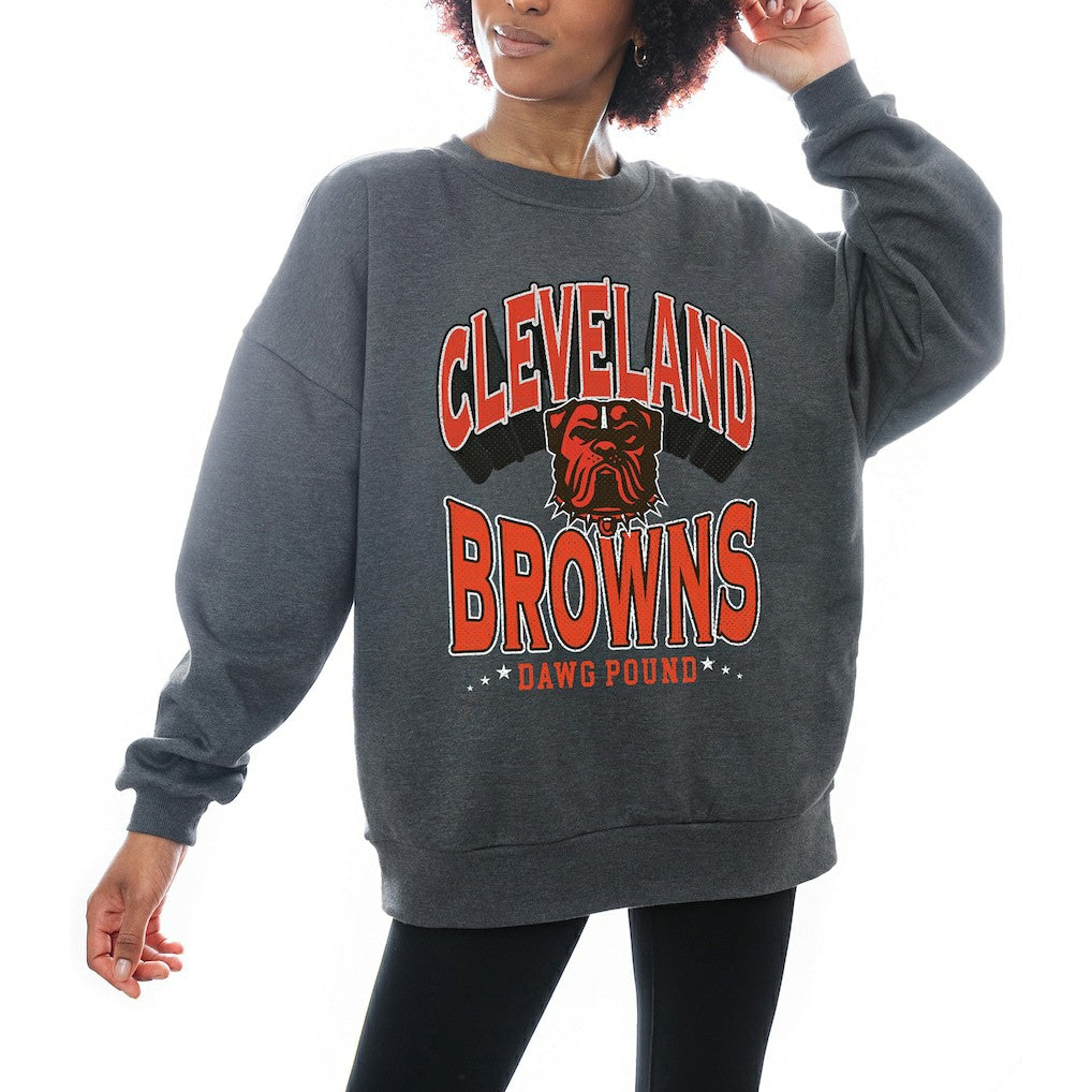 NFL Cleveland Browns Gameday Couture Women's Oversized Long Weekend Premium Fleece Drop Shoulder Pullover Sweatshirt