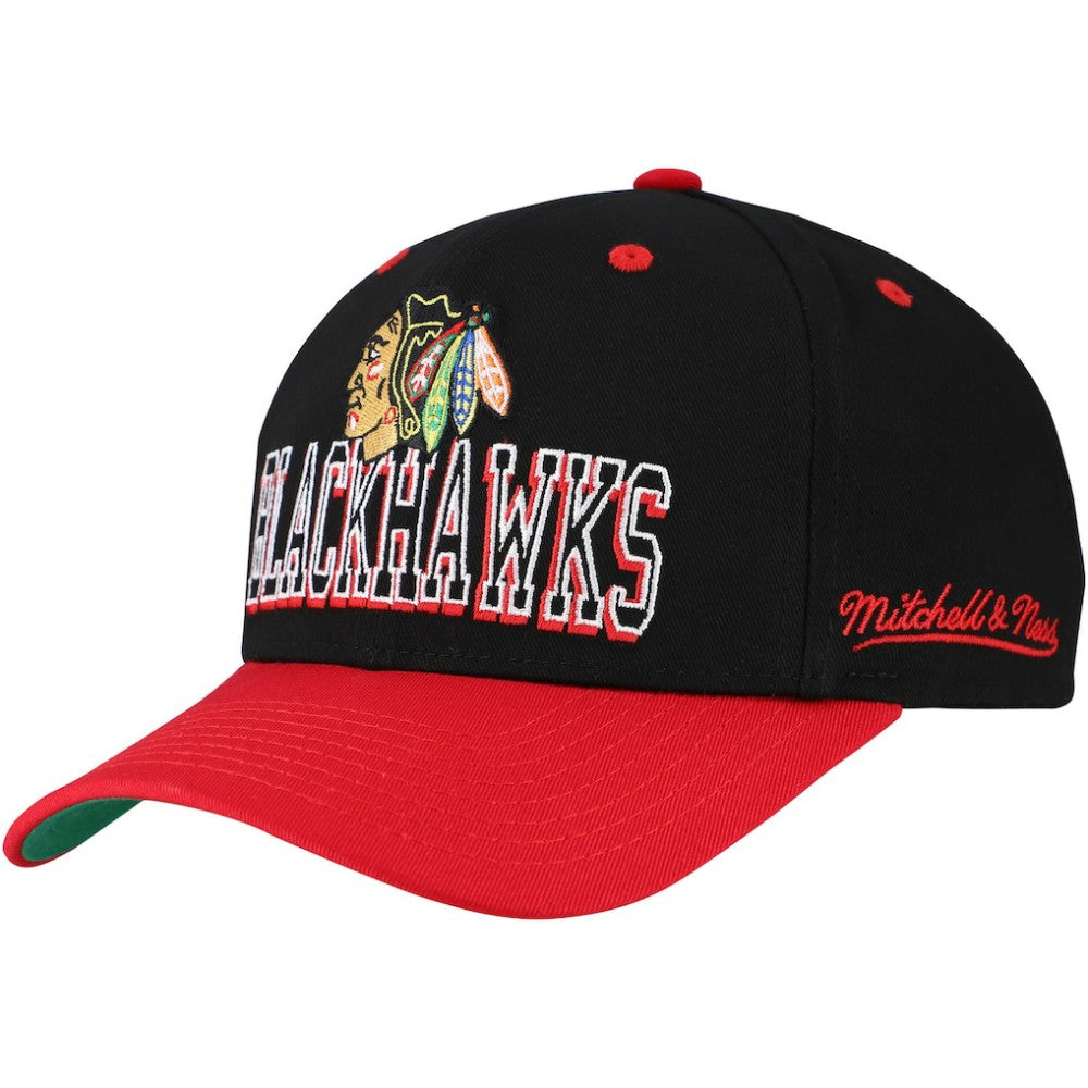 Chicago Blackhawks Mitchell & Ness Backside Script Two-Tone Pro Crown Adjustable Hat