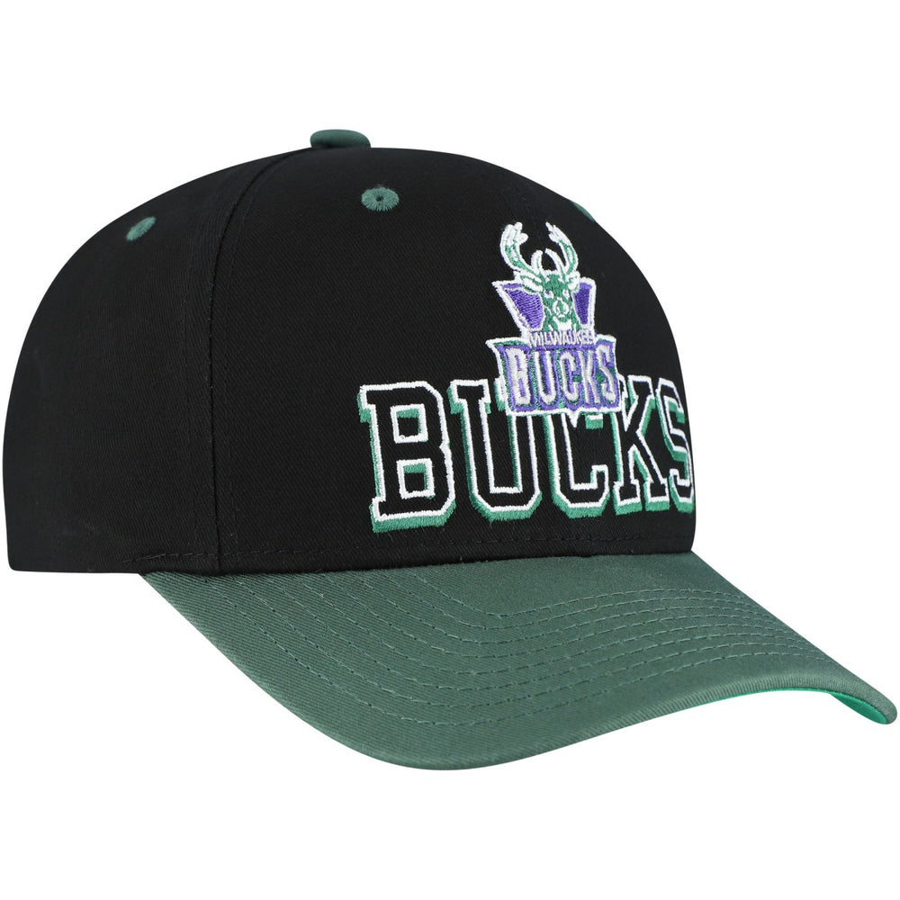 Milwaukee Bucks Backside Script Two-Tone Pro Crown Adjustable Hat - Black/Hunter Green | Mitchell & Ness for sale
