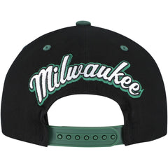 Milwaukee Bucks Backside Script Two-Tone Pro Crown Adjustable Hat - Black/Hunter Green | Mitchell & Ness for sale