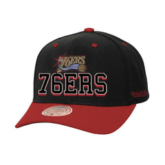 Philadelphia 76ers Backside Script 2-Tone Pro Crown Adjustable Hat - Black/Red | Mitchell & Ness discount