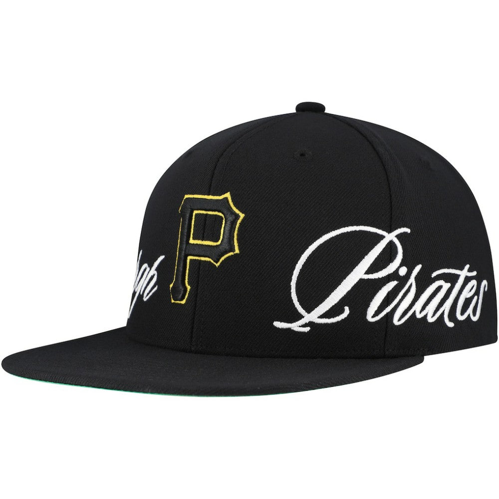 Pittsburgh Pirates Just Don x MLB Lux Script Snapback Hat - Black | Mitchell & Ness