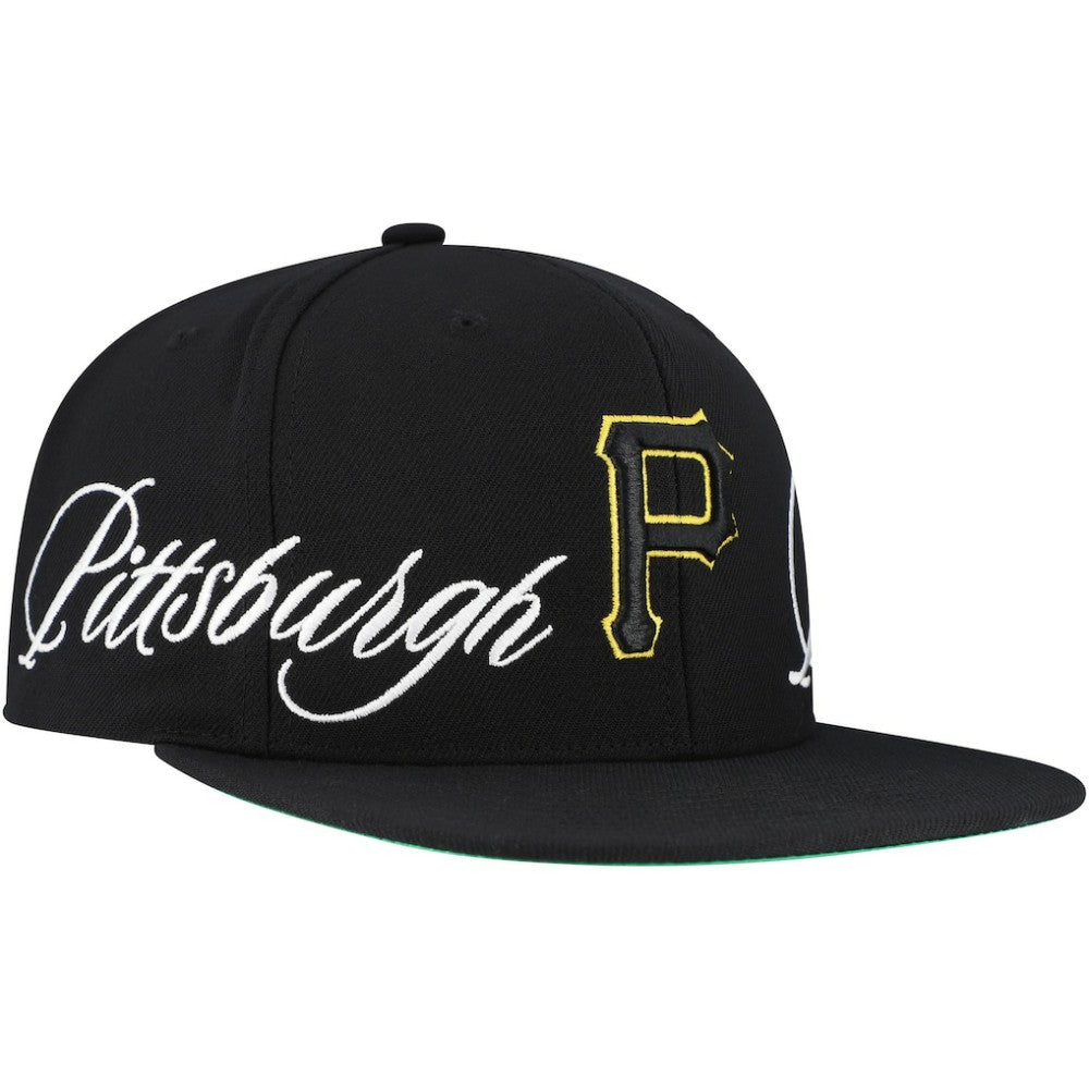 Pittsburgh Pirates Just Don x MLB Lux Script Snapback Hat - Black | Mitchell & Ness
