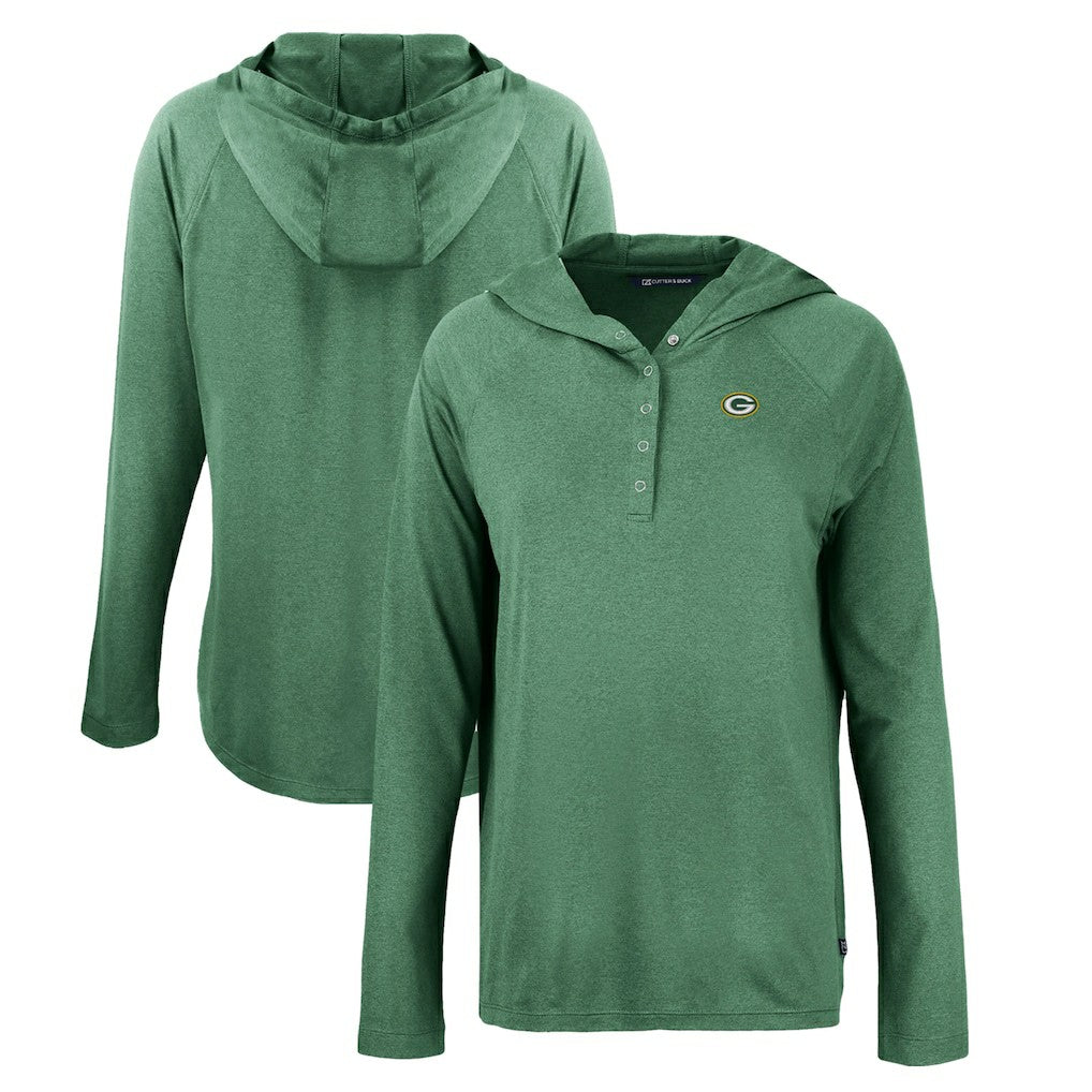 NFL Green Bay Packers Cutter & Buck Women's Coastline Epic Comfort Eco Recycled Raglan Pullover Hoodie
