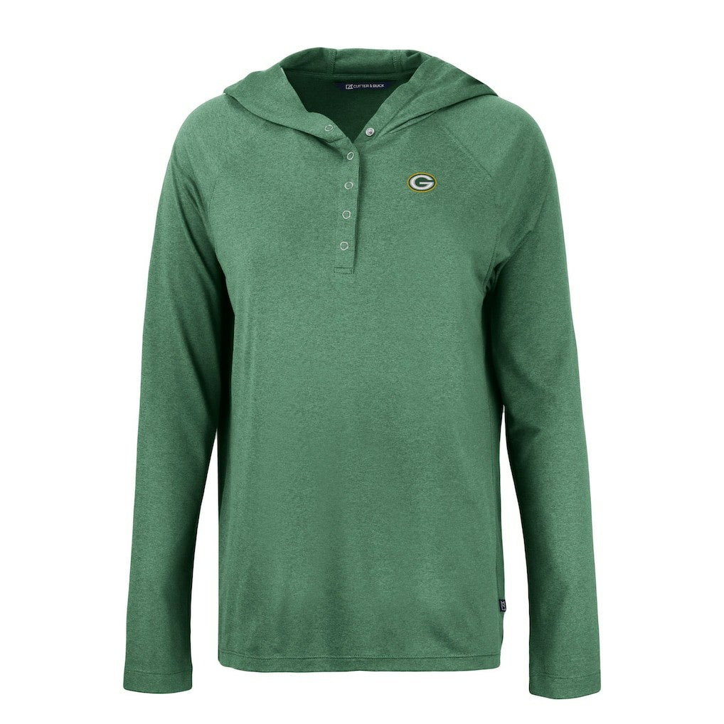 NFL Green Bay Packers Cutter & Buck Women's Coastline Epic Comfort Eco Recycled Raglan Pullover Hoodie