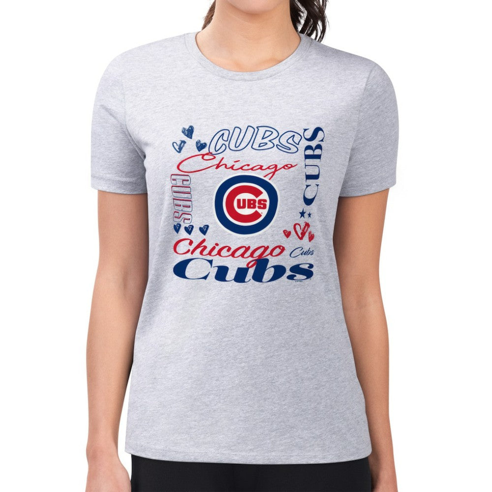 Chicago Cubs G-III 4Her by Carl Banks Women's Super-Slim Fit Lightweight Collage Team Graphic Crew Neck T-Shirt - Heather Gray