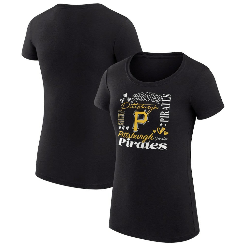 Pittsburgh Pirates G-III 4Her by Carl Banks Women's Super-Slim Fit Lightweight Collage Team Graphic Crew Neck T-Shirt - Black