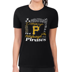 Pittsburgh Pirates G-III 4Her by Carl Banks Women's Super-Slim Fit Lightweight Collage Team Graphic Crew Neck T-Shirt - Black