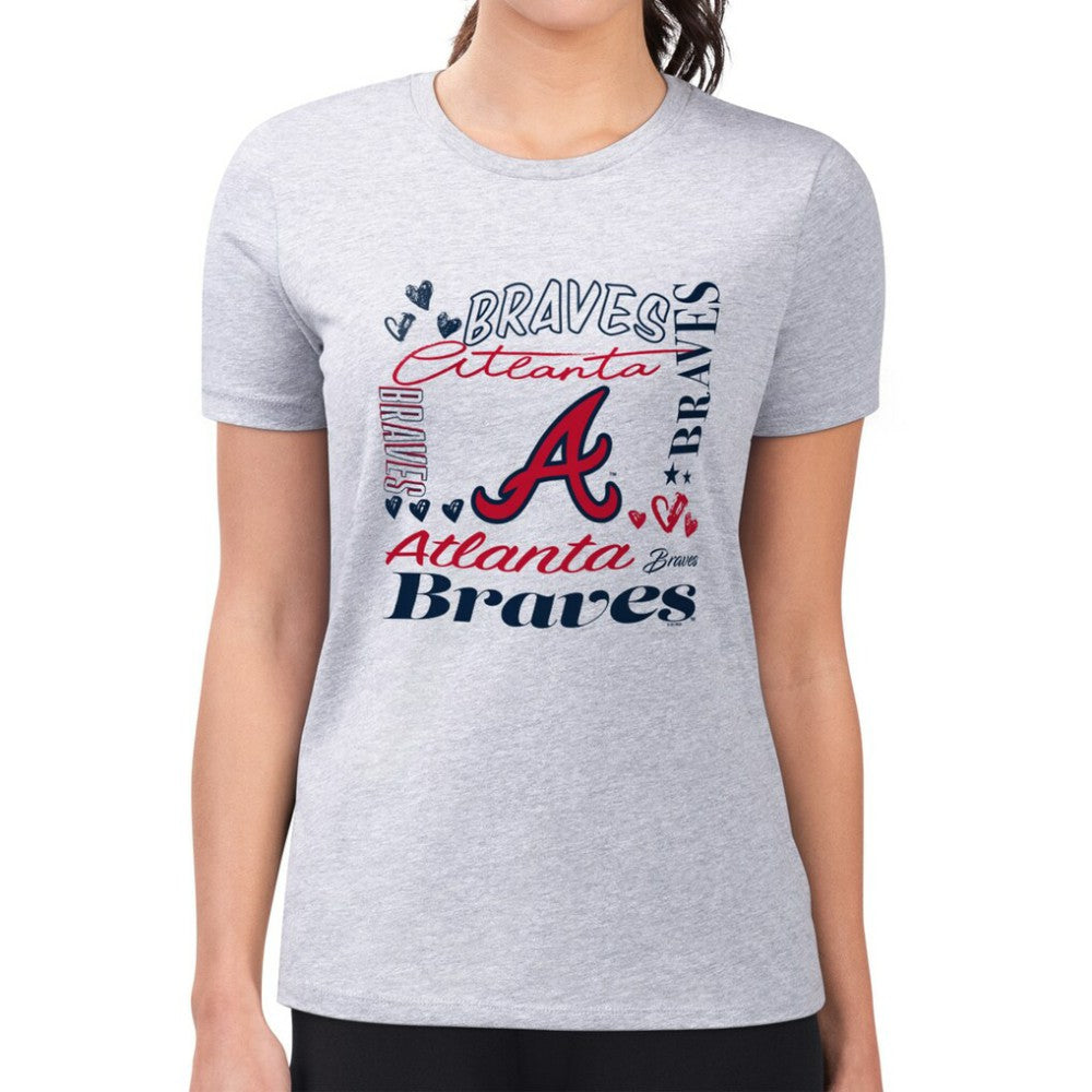 Atlanta Braves G-III 4Her by Carl Banks Women's Super-Slim Fit Lightweight Collage Team Graphic Crew Neck T-Shirt - Heather Gray