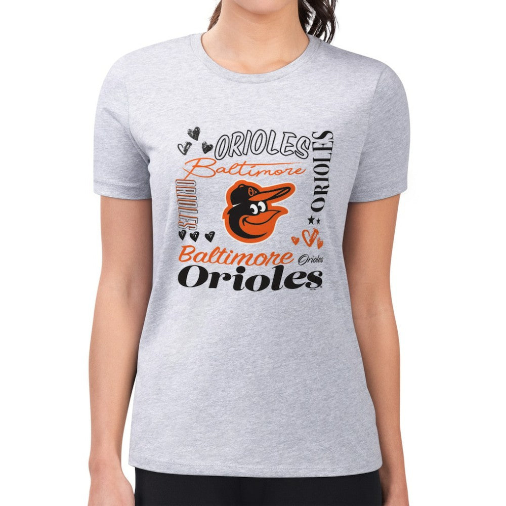 Baltimore Orioles G-III 4Her by Carl Banks Women's Super-Slim Fit Lightweight Collage Team Graphic Crew Neck T-Shirt - Heather Gray