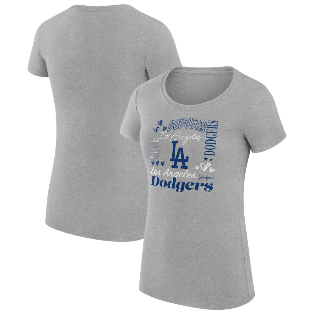 Los Angeles Dodgers G-III 4Her by Carl Banks Women's Super-Slim Fit Lightweight Collage Team Graphic Crew Neck T-Shirt - Heather Gray