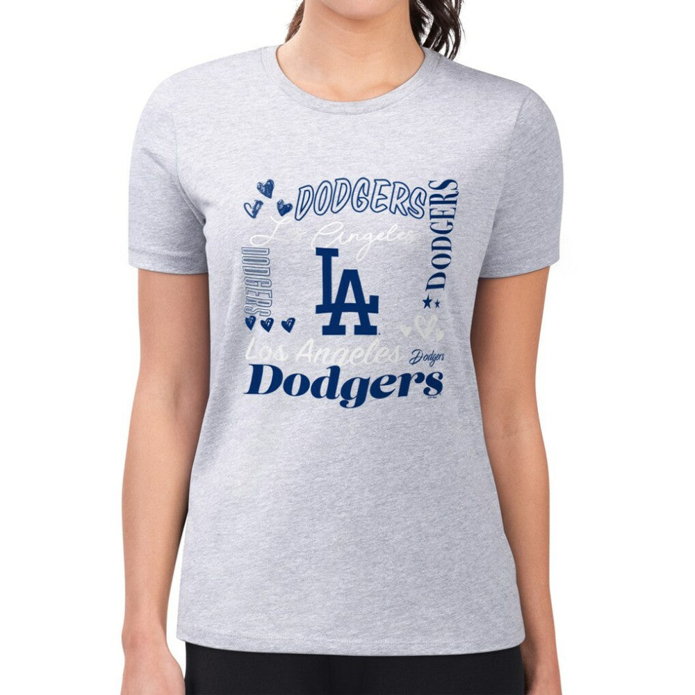 Los Angeles Dodgers G-III 4Her by Carl Banks Women's Super-Slim Fit Lightweight Collage Team Graphic Crew Neck T-Shirt - Heather Gray