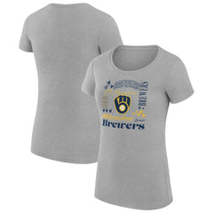 Milwaukee Brewers G-III 4Her by Carl Banks Women's Super-Slim Fit Lightweight Collage Team Graphic Crew Neck T-Shirt - Heather Gray