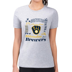Milwaukee Brewers G-III 4Her by Carl Banks Women's Super-Slim Fit Lightweight Collage Team Graphic Crew Neck T-Shirt - Heather Gray