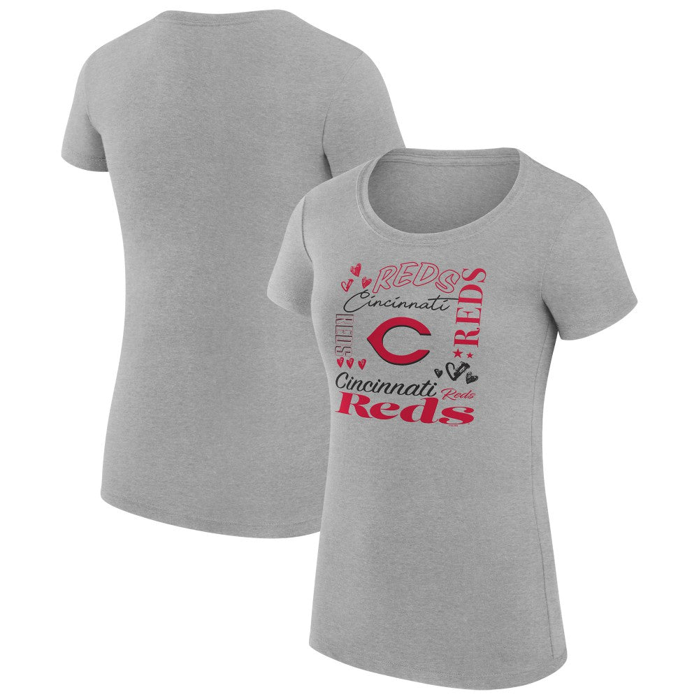 Cincinnati Reds G-III 4Her by Carl Banks Women's Super-Slim Fit Lightweight Collage Team Graphic Crew Neck T-Shirt - Heather Gray