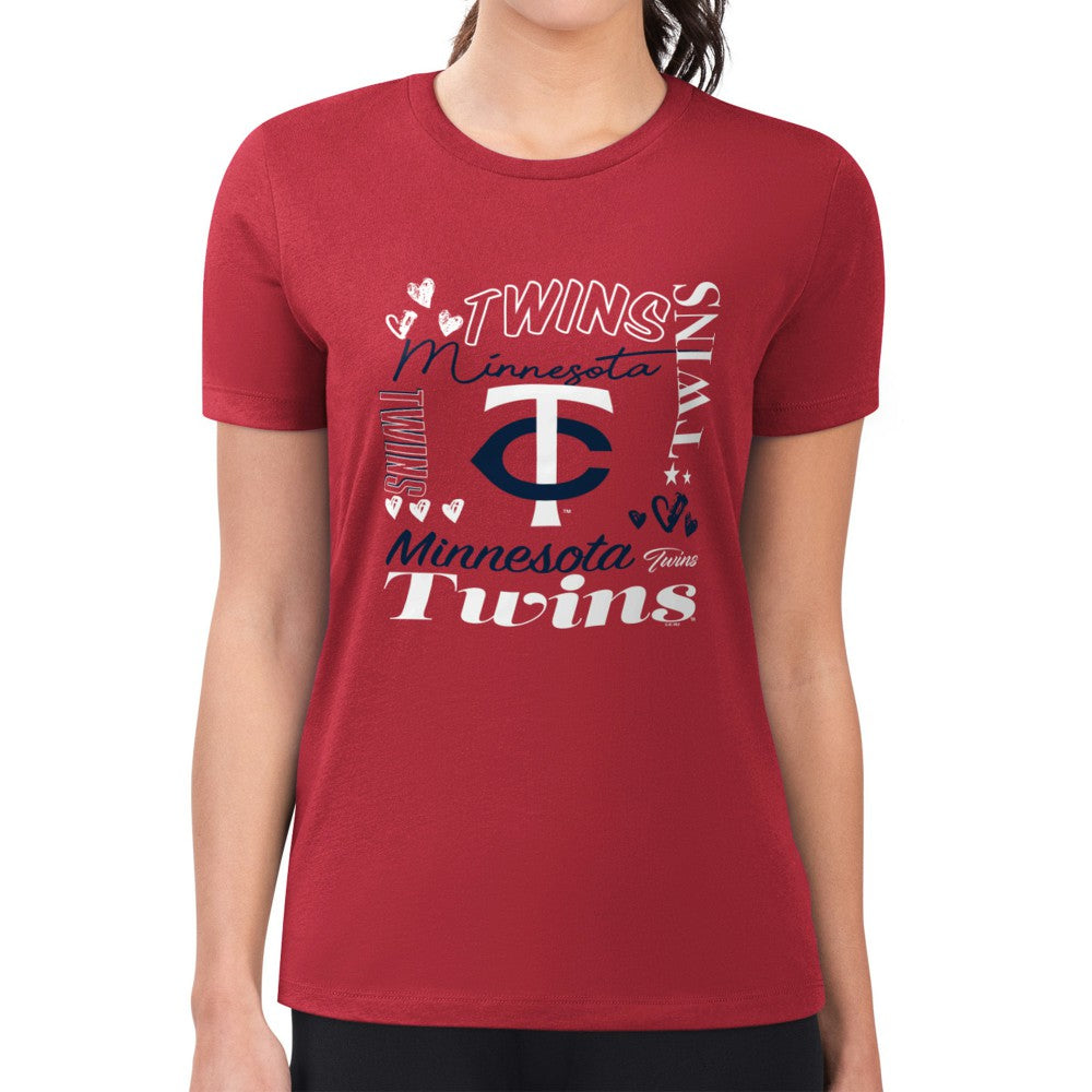 Minnesota Twins G-III 4Her by Carl Banks Women's Super-Slim Fit Lightweight Collage Team Graphic Crew Neck T-Shirt - Red