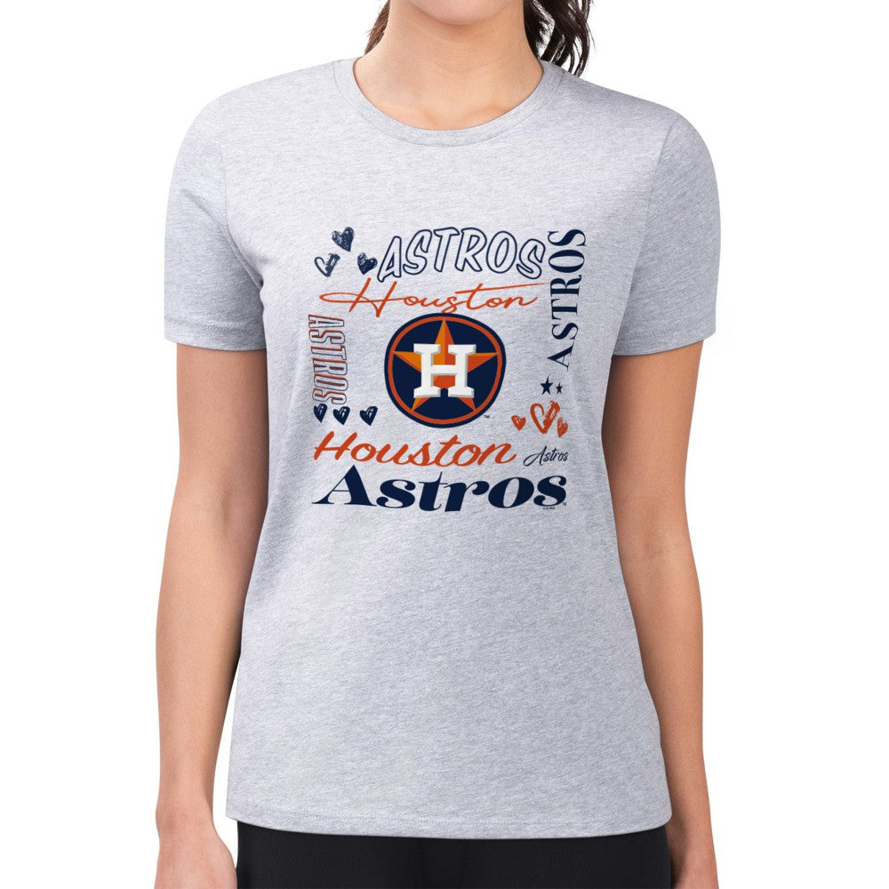 Houston Astros G-III 4Her by Carl Banks Women's Super-Slim Fit Lightweight Collage Team Graphic Crew Neck T-Shirt - Heather Gray