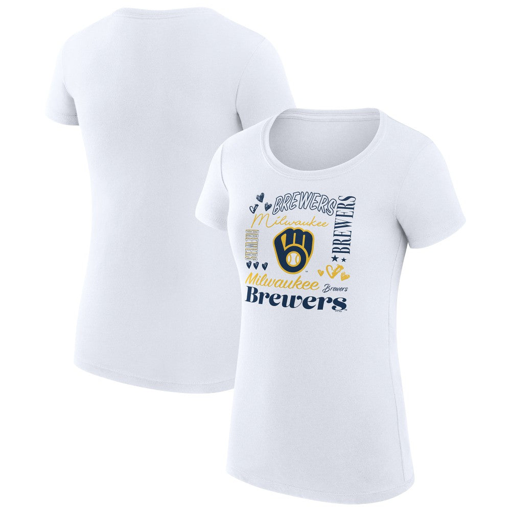Milwaukee Brewers G-III 4Her by Carl Banks Women's Super-Slim Fit Lightweight Collage Team Graphic Crew Neck T-Shirt - White