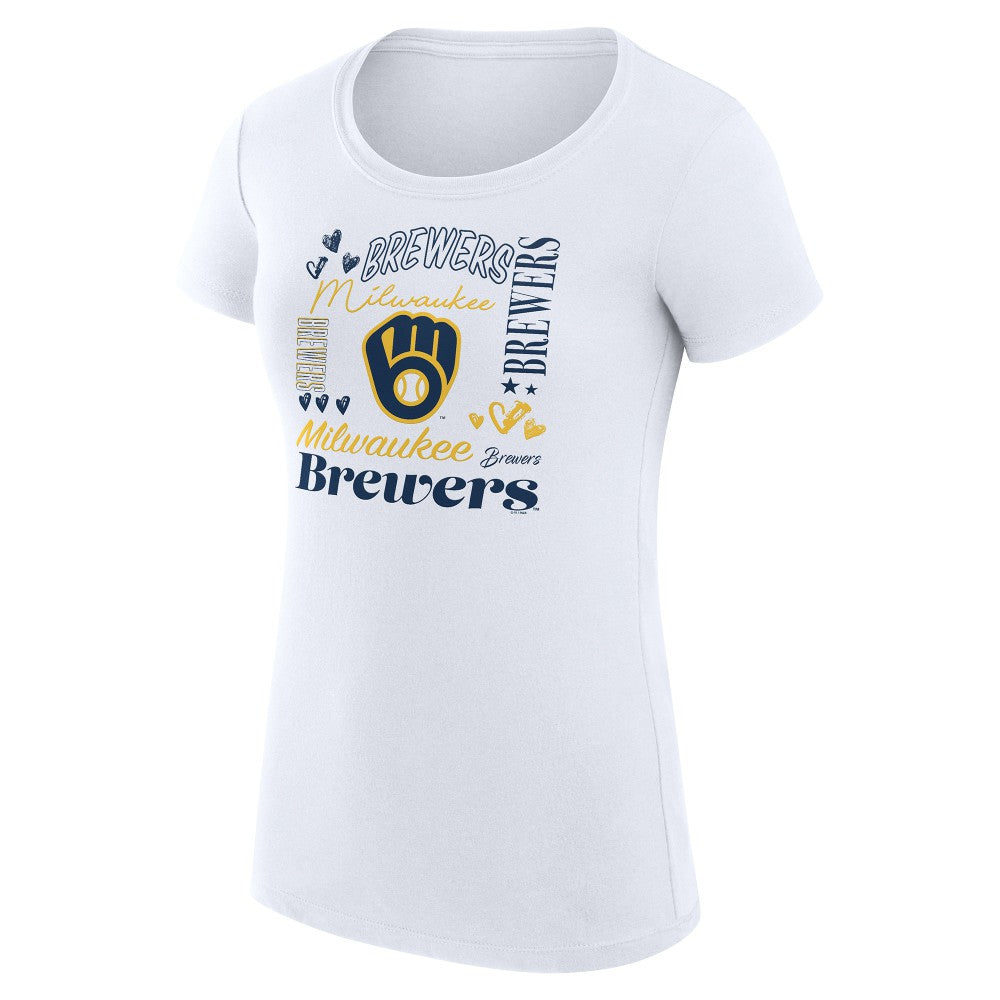 Milwaukee Brewers G-III 4Her by Carl Banks Women's Super-Slim Fit Lightweight Collage Team Graphic Crew Neck T-Shirt - White