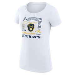 Milwaukee Brewers G-III 4Her by Carl Banks Women's Super-Slim Fit Lightweight Collage Team Graphic Crew Neck T-Shirt - White