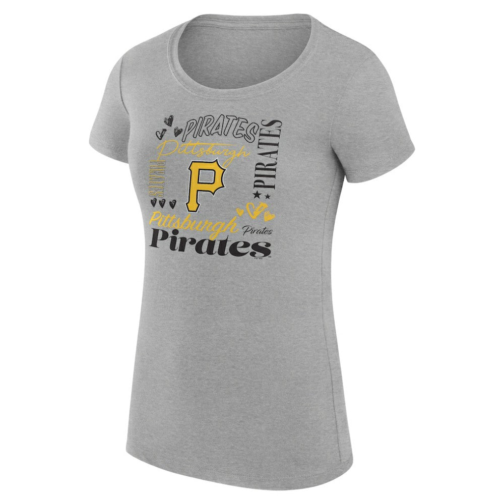 Pittsburgh Pirates G-III 4Her by Carl Banks Women's Super-Slim Fit Lightweight Collage Team Graphic Crew Neck T-Shirt - Heather Gray
