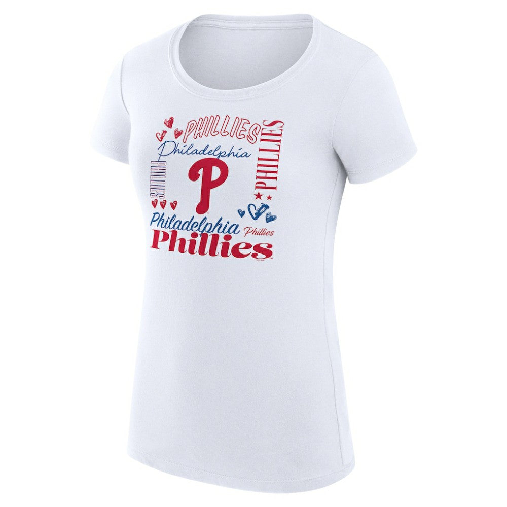 Philadelphia Phillies G-III 4Her by Carl Banks Women's Super-Slim Fit Lightweight Collage Team Graphic Crew Neck T-Shirt - White