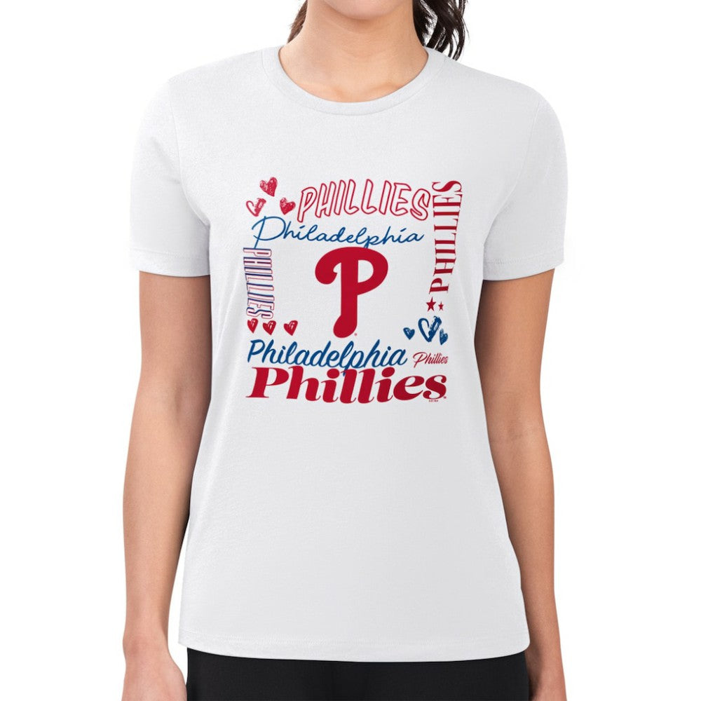 Philadelphia Phillies G-III 4Her by Carl Banks Women's Super-Slim Fit Lightweight Collage Team Graphic Crew Neck T-Shirt - White