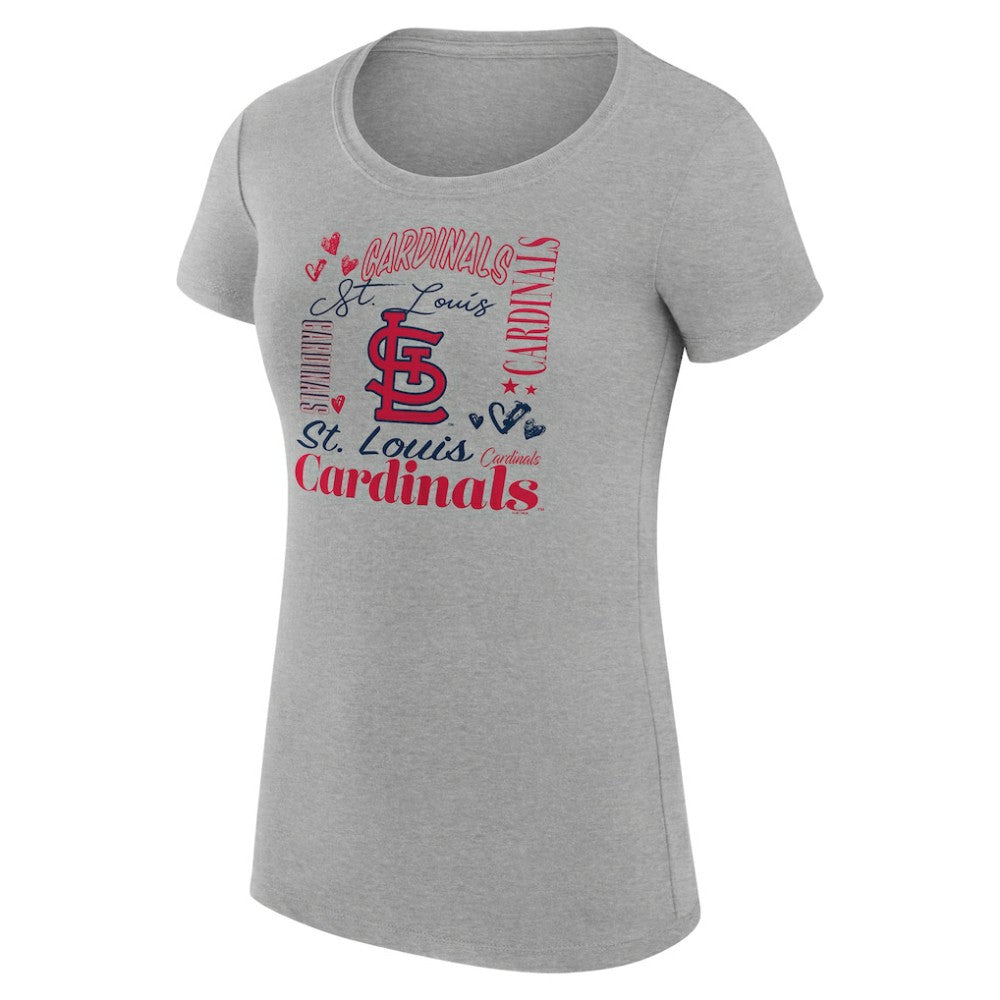 St. Louis Cardinals G-III 4Her by Carl Banks Women's Super-Slim Fit Lightweight Collage Team Graphic Crew Neck T-Shirt - Heather Gray