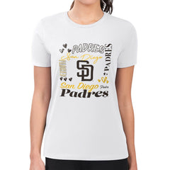 San Diego Padres G-III 4Her by Carl Banks Women's Super-Slim Fit Lightweight Collage Team Graphic Crew Neck T-Shirt - White
