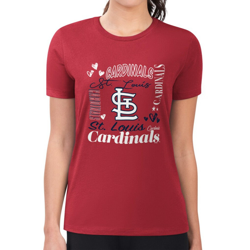 St. Louis Cardinals G-III 4Her by Carl Banks Women's Super-Slim Fit Lightweight Collage Team Graphic Crew Neck T-Shirt - Red