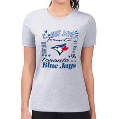 Toronto Blue Jays G-III 4Her by Carl Banks Women's Super-Slim Fit Lightweight Collage Team Graphic Crew Neck T-Shirt - Heather Gray