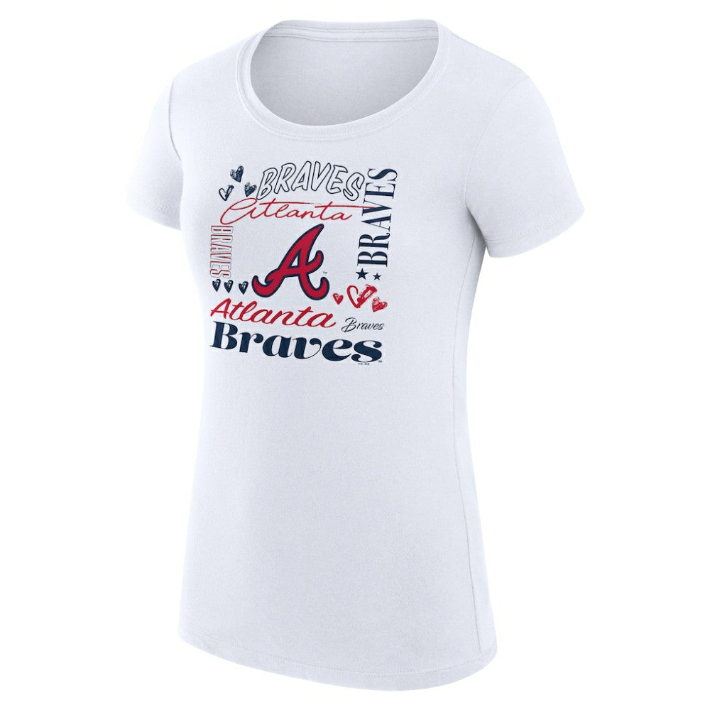 Atlanta Braves G-III 4Her by Carl Banks Women's Super-Slim Fit Lightweight Collage Team Graphic Crew Neck T-Shirt - White