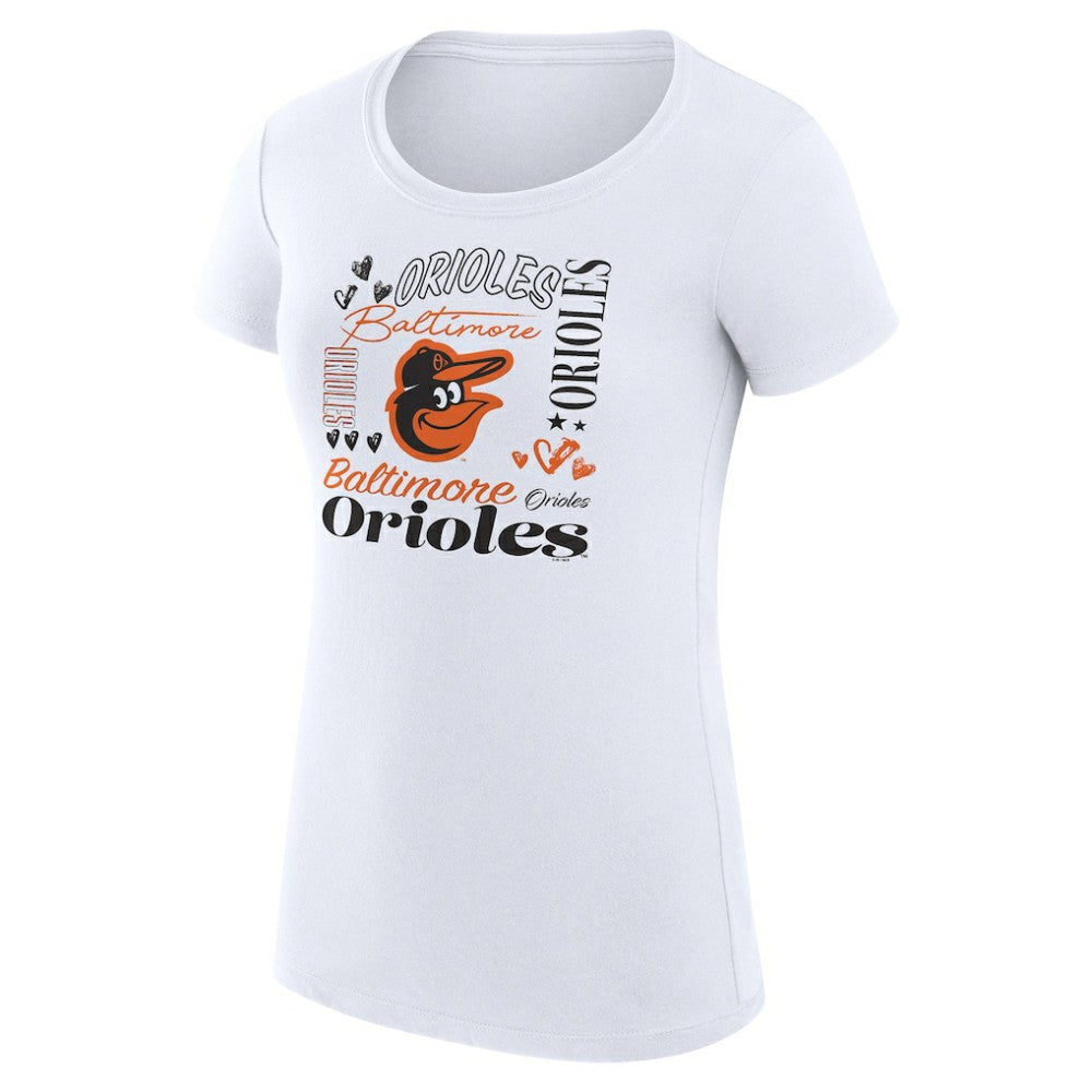 Baltimore Orioles G-III 4Her by Carl Banks Women's Super-Slim Fit Lightweight Collage Team Graphic Crew Neck T-Shirt - White